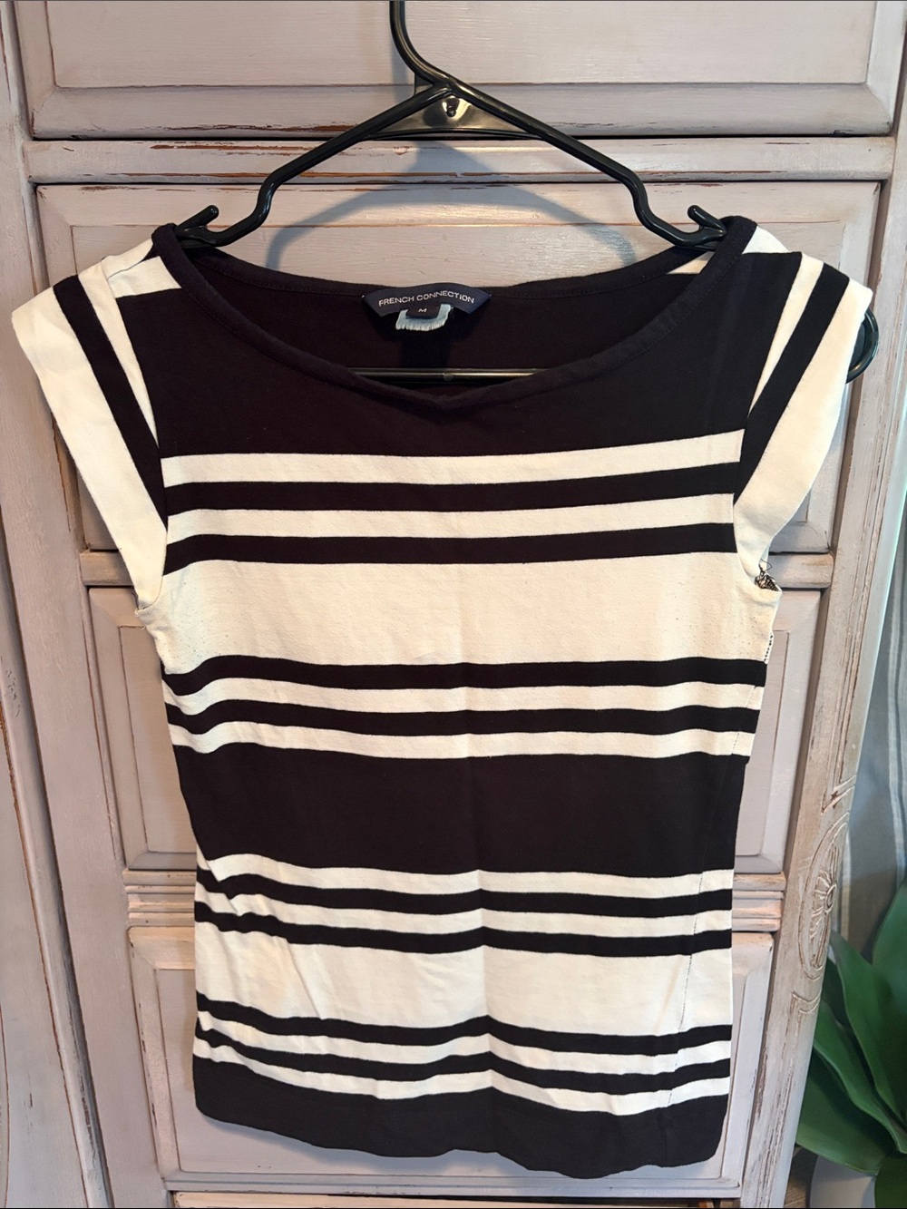 French Connection Black and White Striped Short-Sleeve Tee